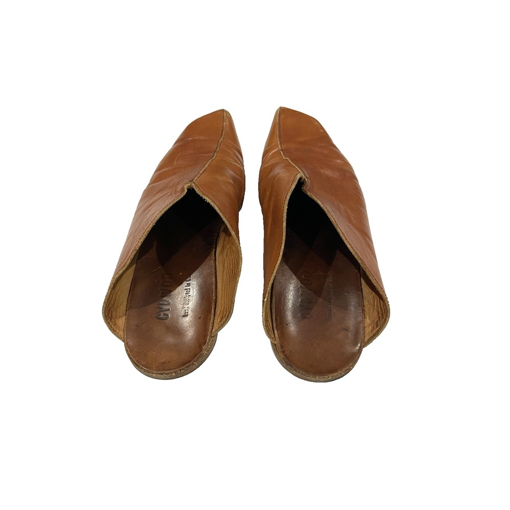 CYDWOQ Vintage Hand Sculpted in USA 39 1/2 US 9 Brown Leather Slip On Flats Mule - Picture 3 of 7